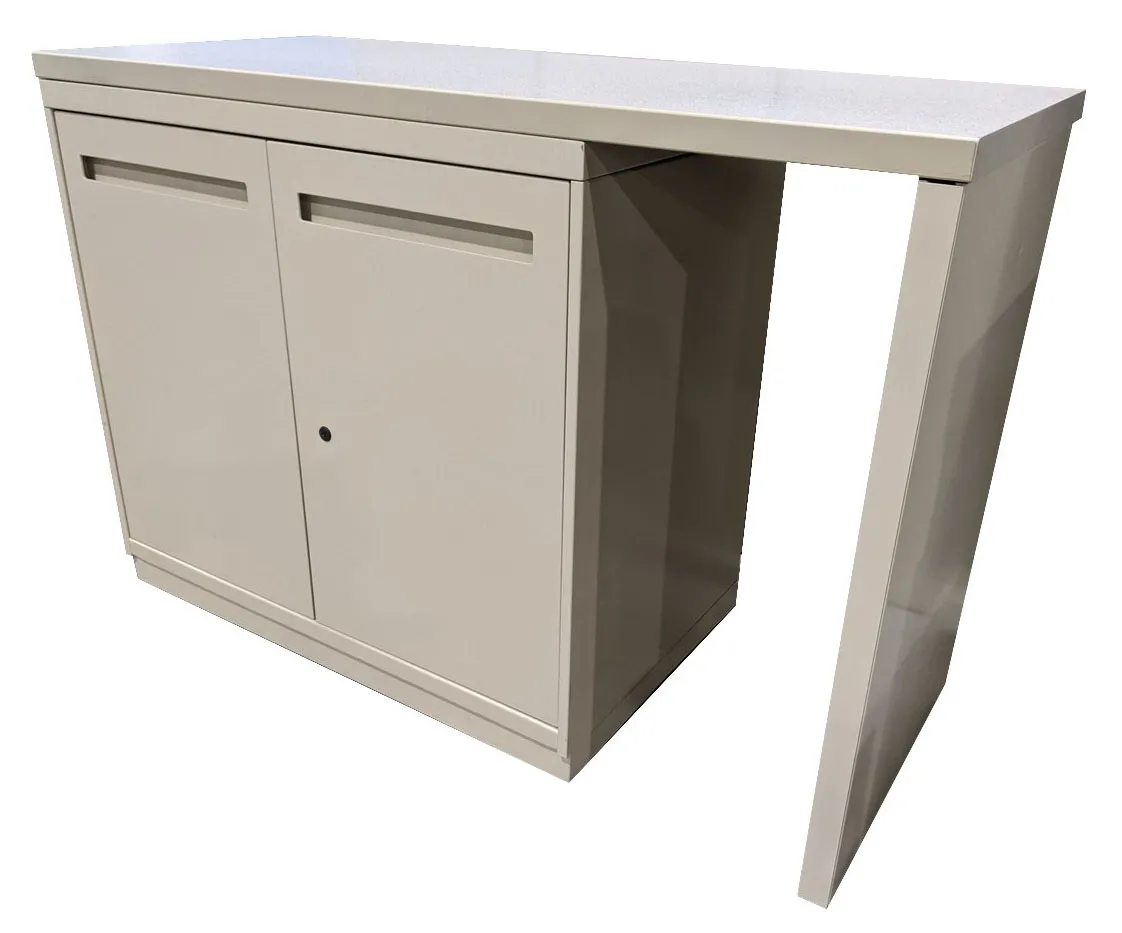 Tan Metal Storage Cabinet with Laminate Top