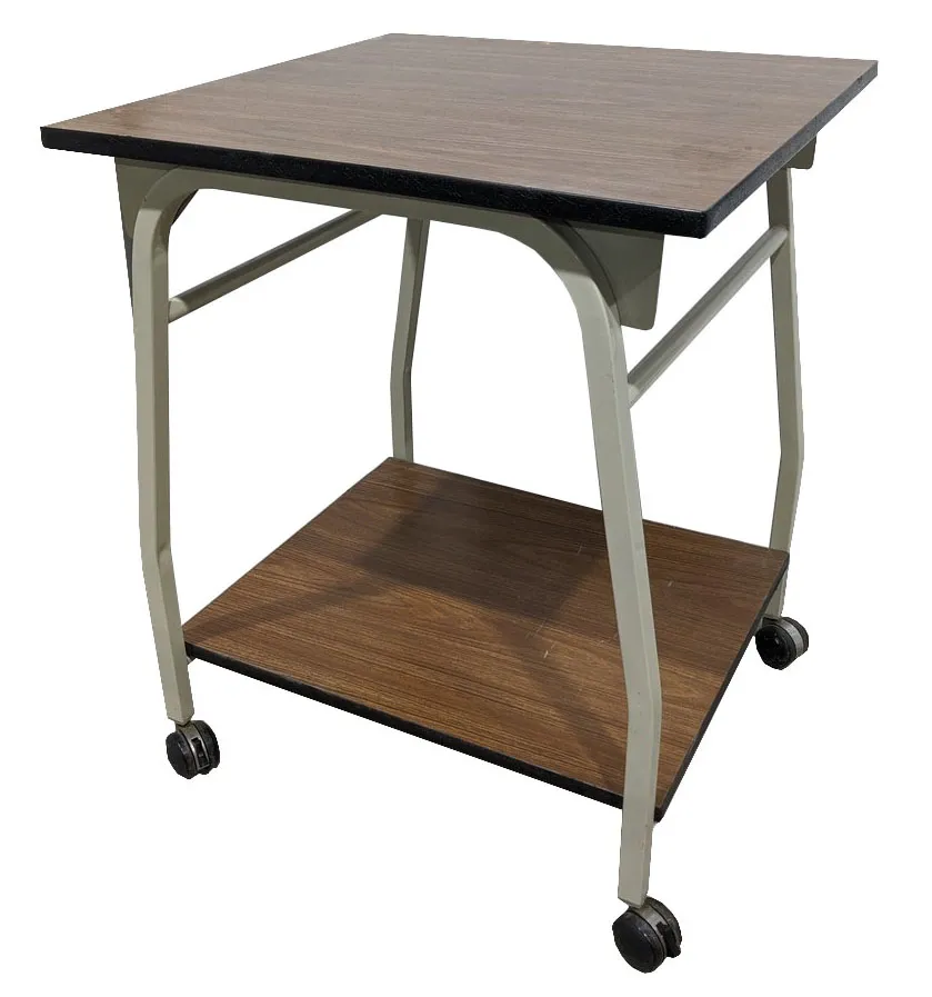Rolling Walnut Laminate Side Table 20 Inch Wide