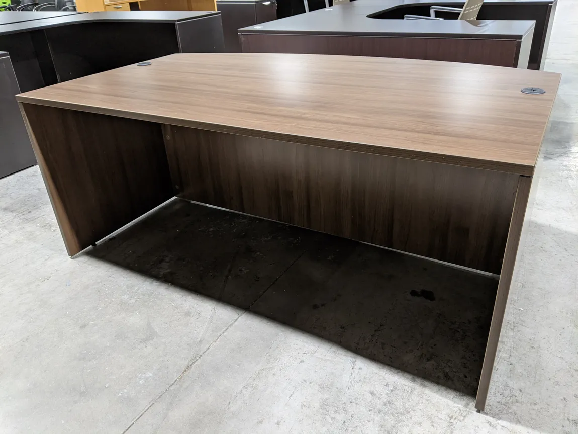 Modern Walnut Laminate Bow Front Desk