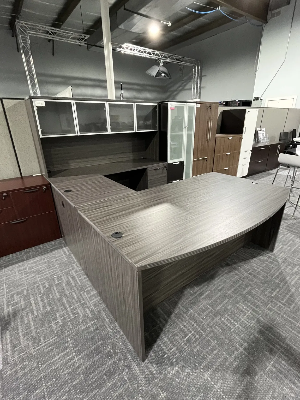 U-Shaped Bow Front Desk with Hutch