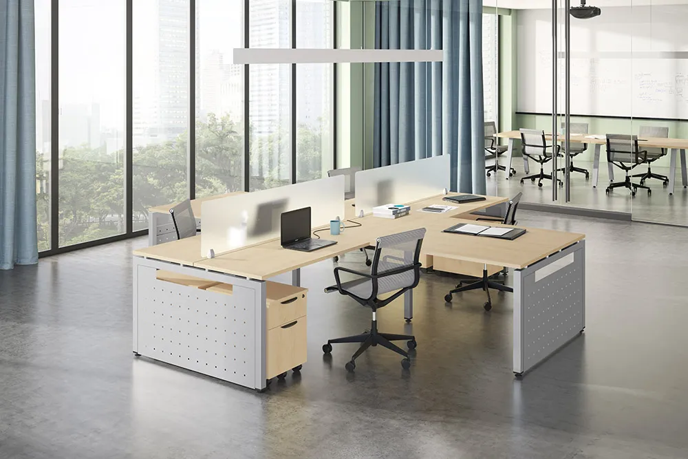 Modern 4 Person Desk with Privacy Panels