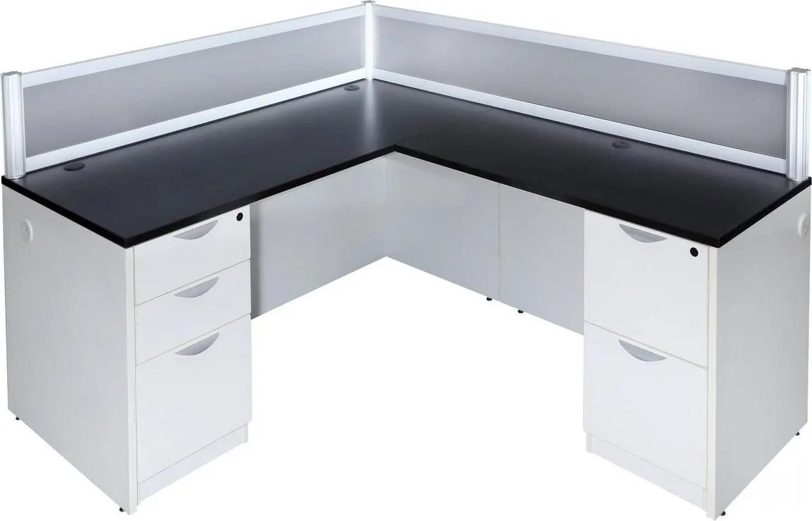 White L Shape Desk with 12 Inch Privacy Panels