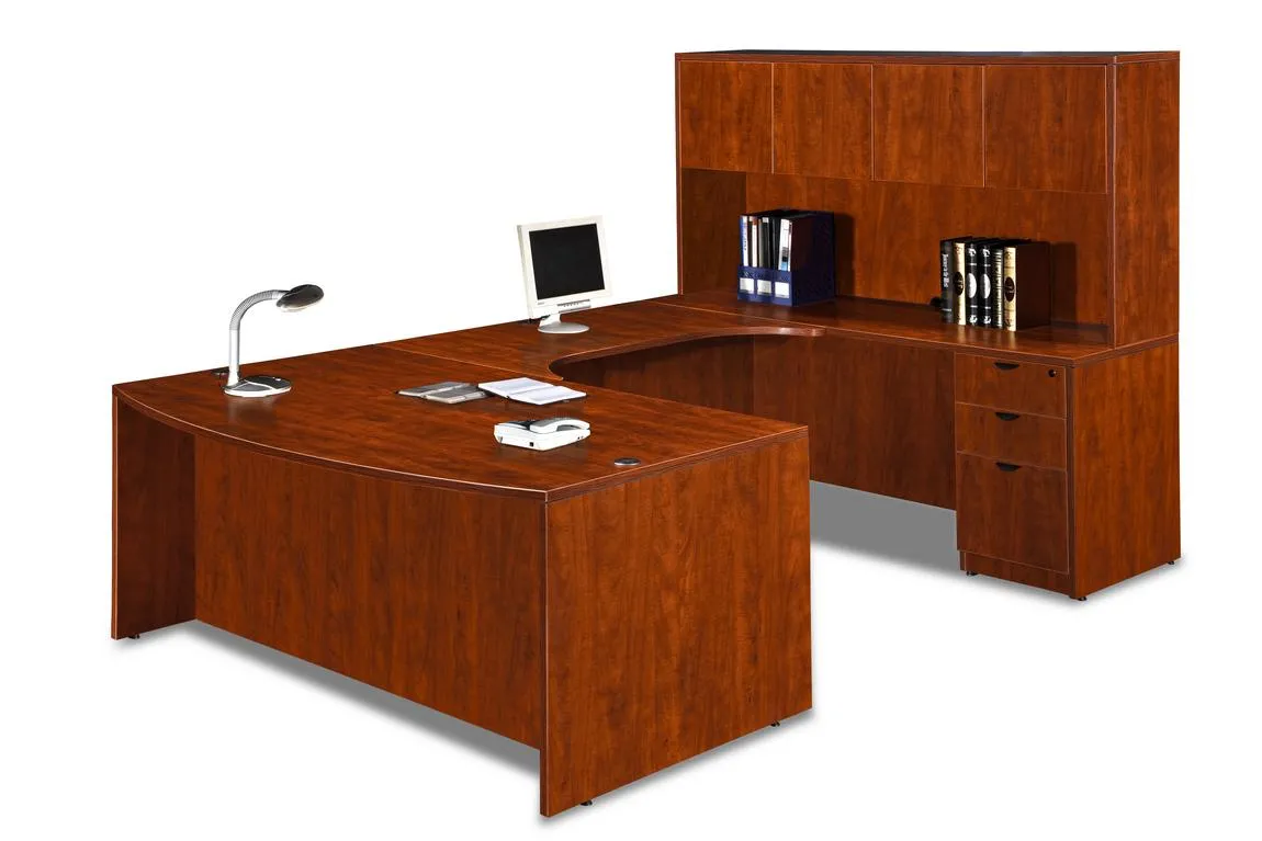 Cherry U Shape Desk with Hutch