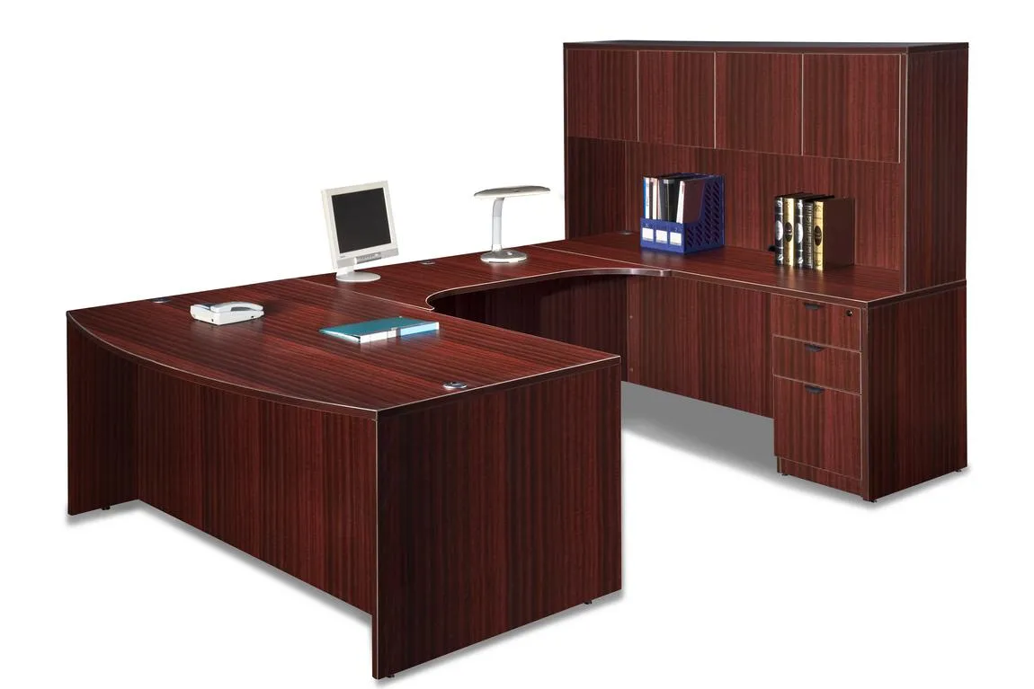 Mahogany U Bow Front Desk with Hutch