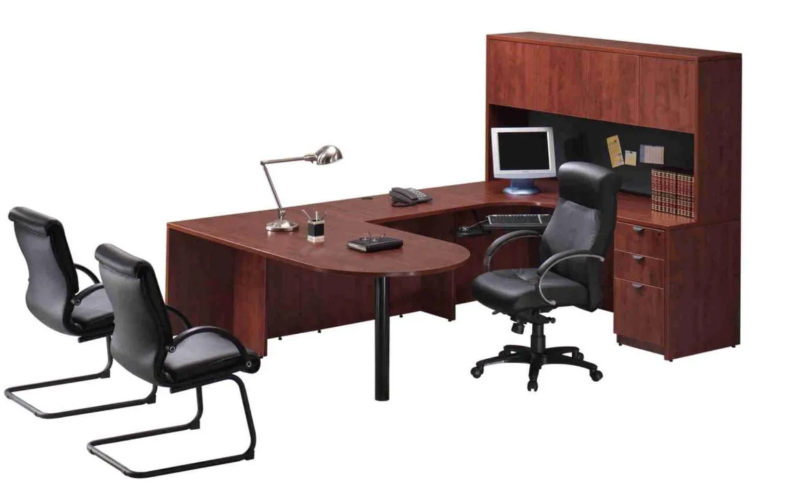 U Shape Peninsula Desk with Hutch