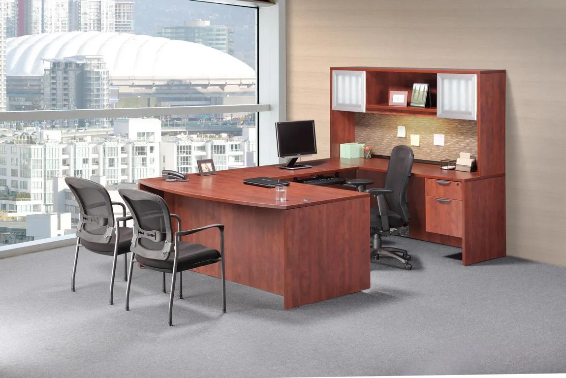 U Shape Desk with Hanging Drawers and Hutch