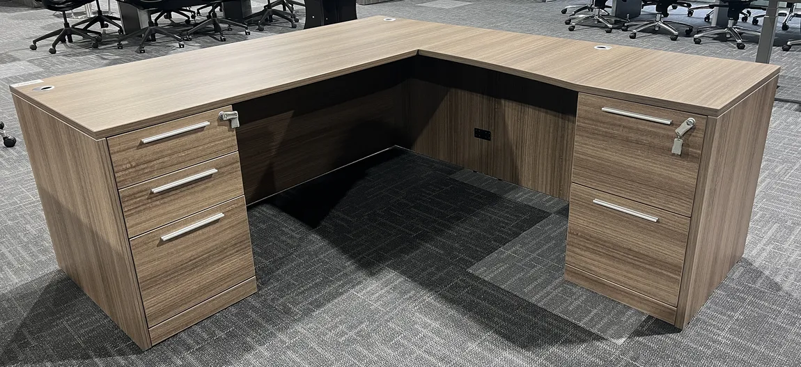 L-Shaped Desk with Pedestal Drawers