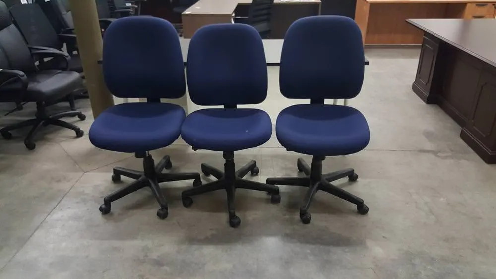 Blue Armless Rolling Office Task Chairs