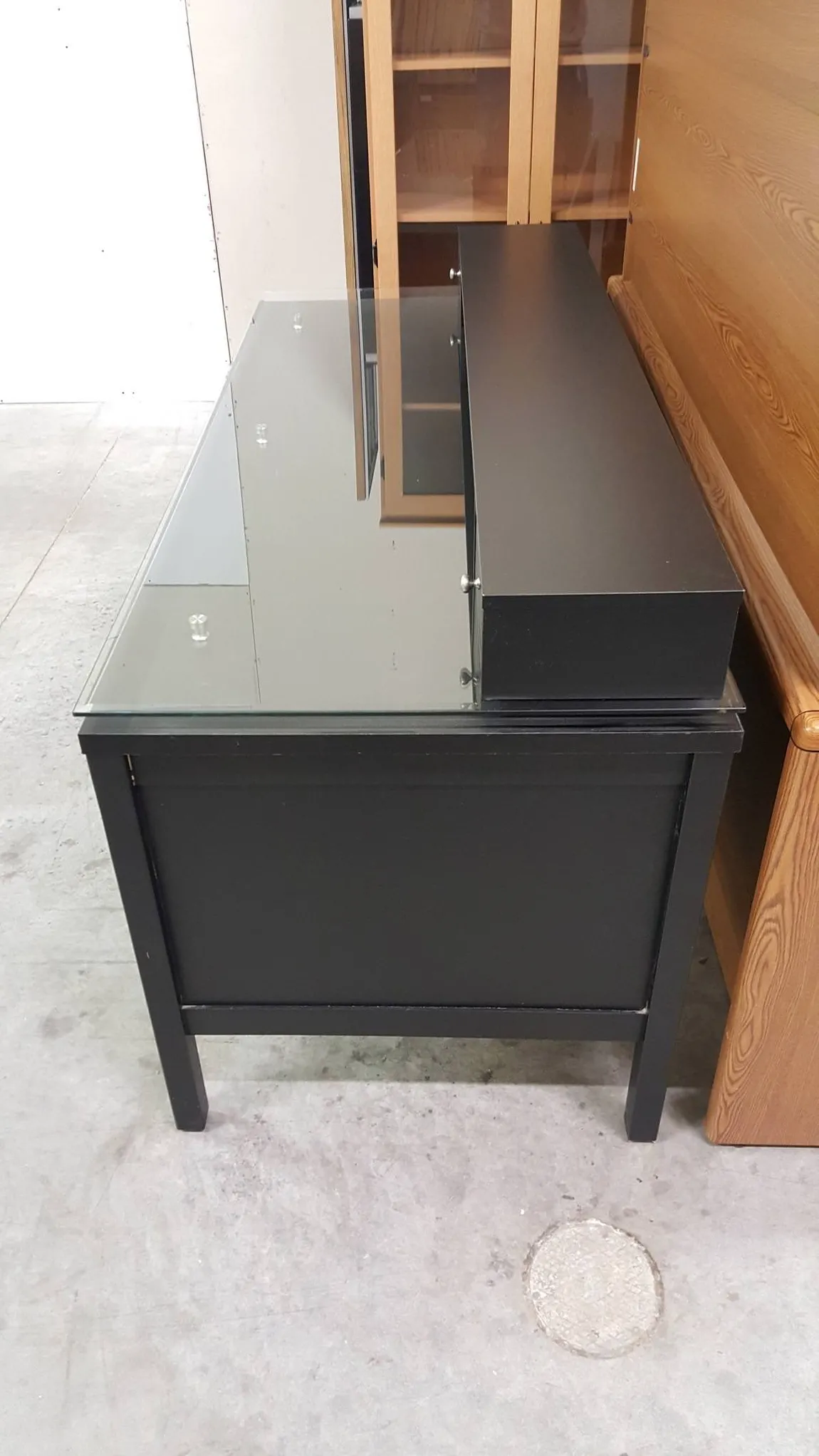 Black Desk with Glass Top and Hutch