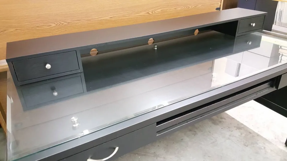 Black Desk with Glass Top and Hutch