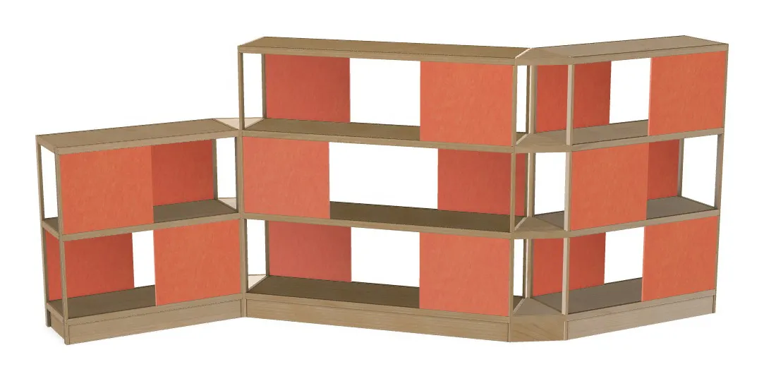 Open Wood Shelving System with Acoustic Panels - 194 x 72