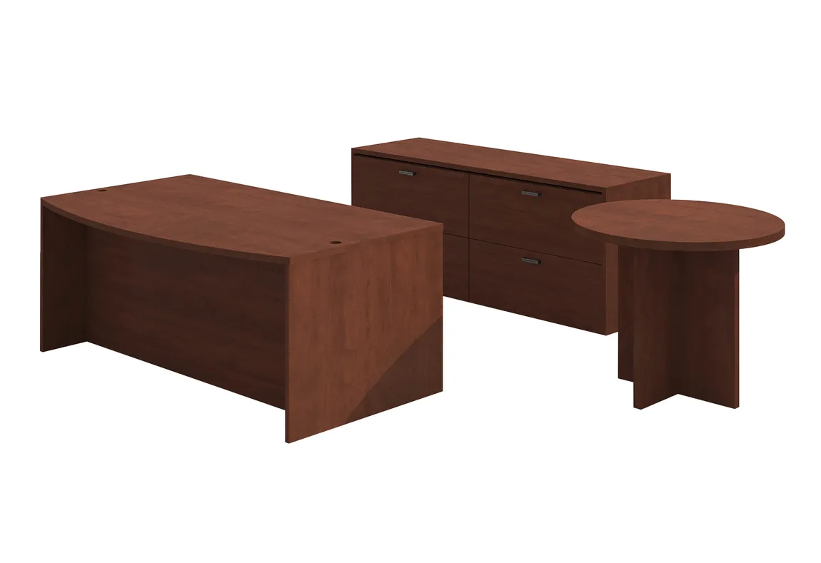 Bow Front Desk with Lateral Credenza and Table