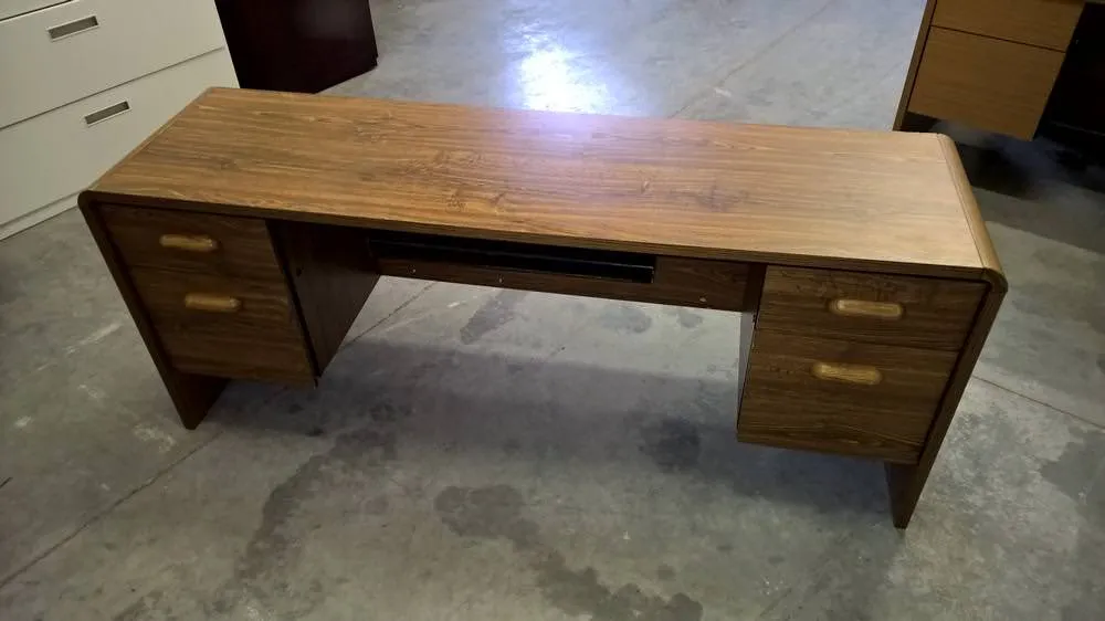 Natural Wood Colored Desk with Drawers and Keyboard Tray