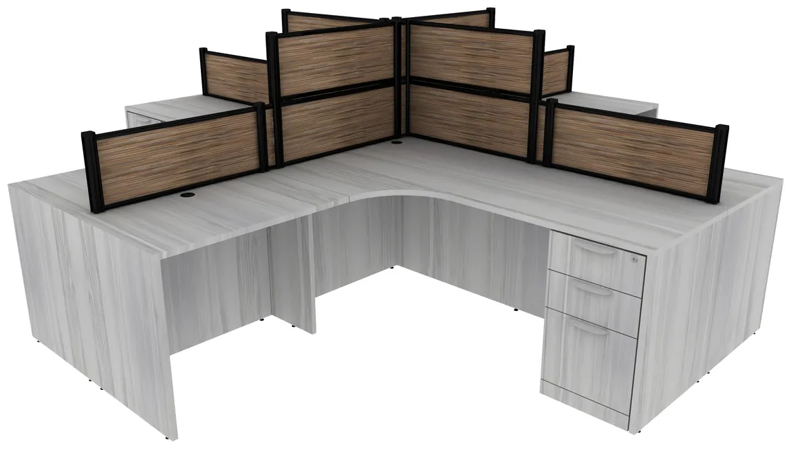 4 Person Desk with Fabric Privacy Panels