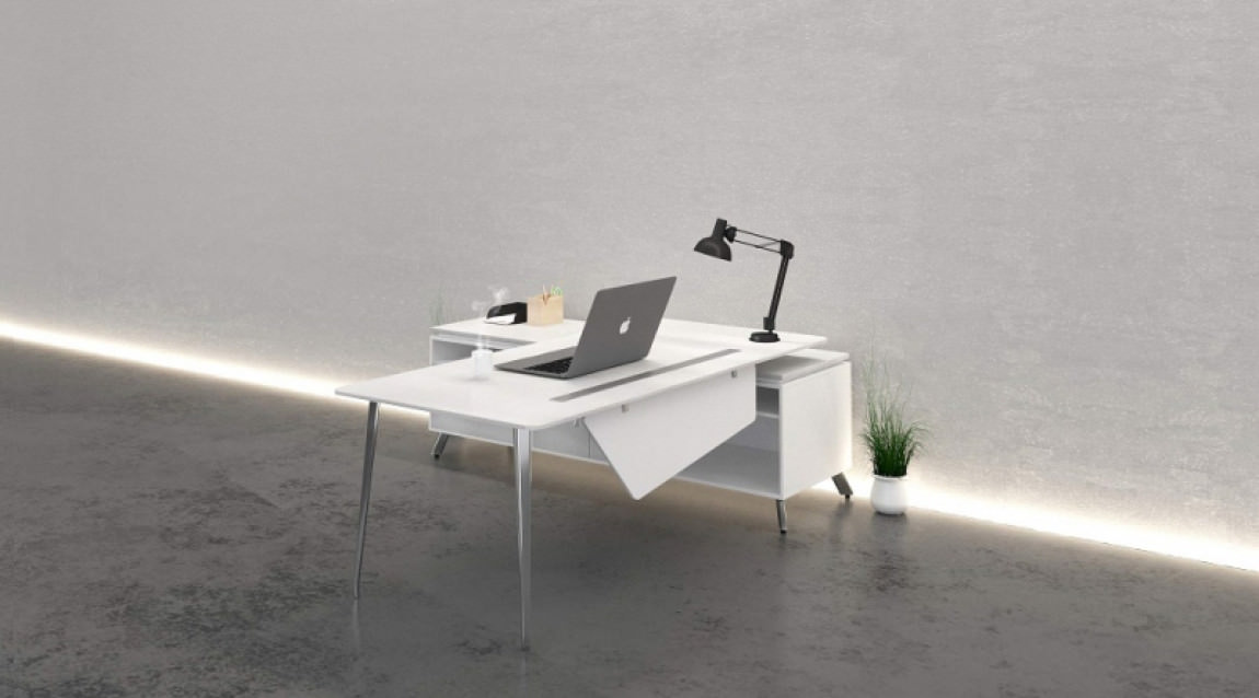 Modern L Shaped Desk with Side Storage