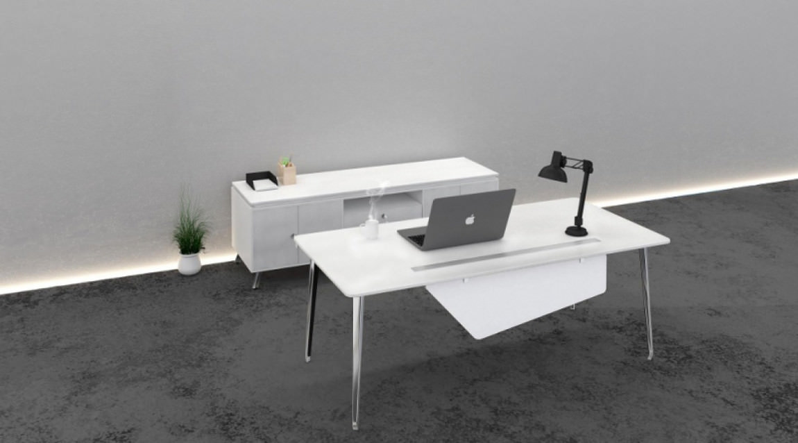 Modern Rectangular Desk With Storage, Desk And Credenza Layout