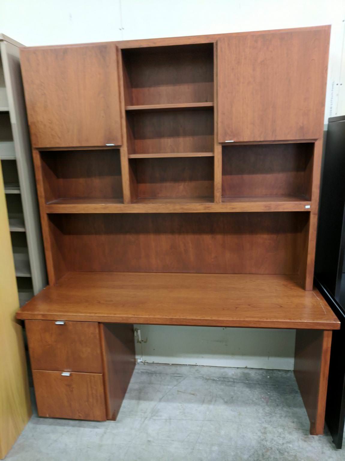 Solid Wood Cherry Desk With Tall Hutch