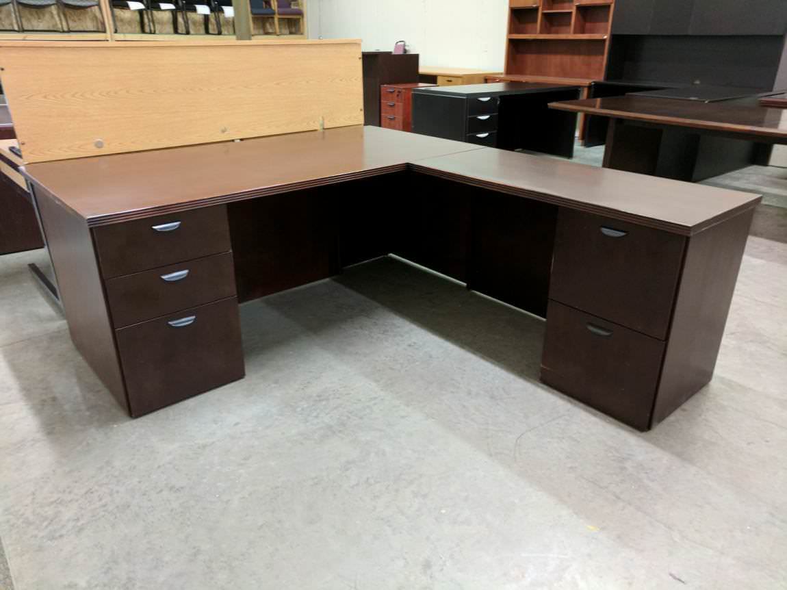 L Shape Mahogany Desk With Drawers 