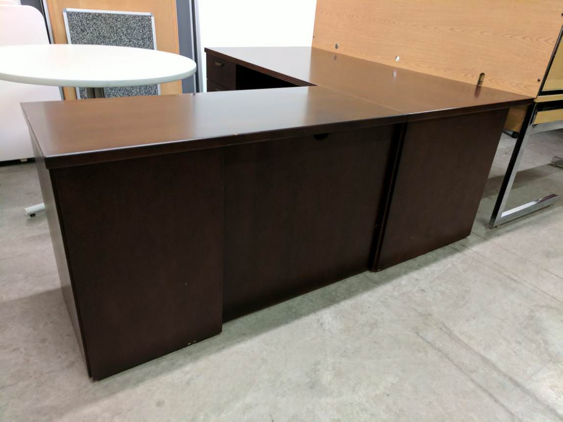 L Shape Mahogany Desk With Drawers 