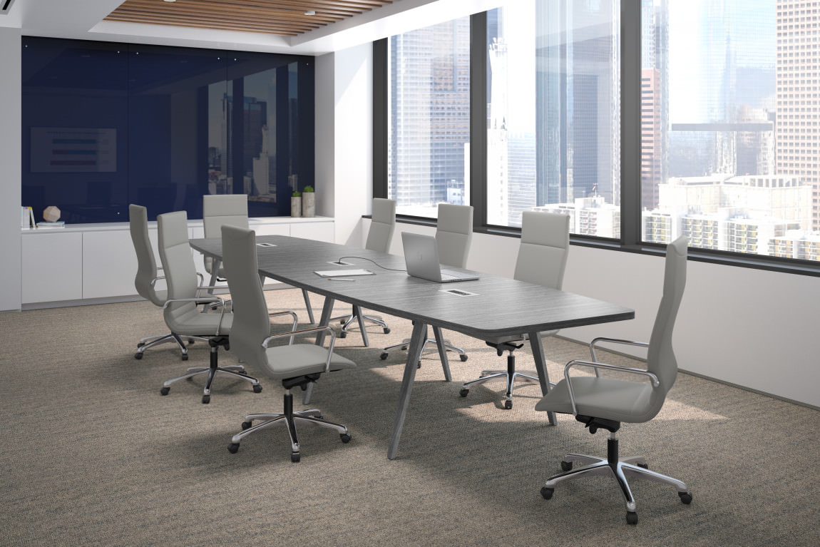 Boat Shaped Conference Table And Chairs