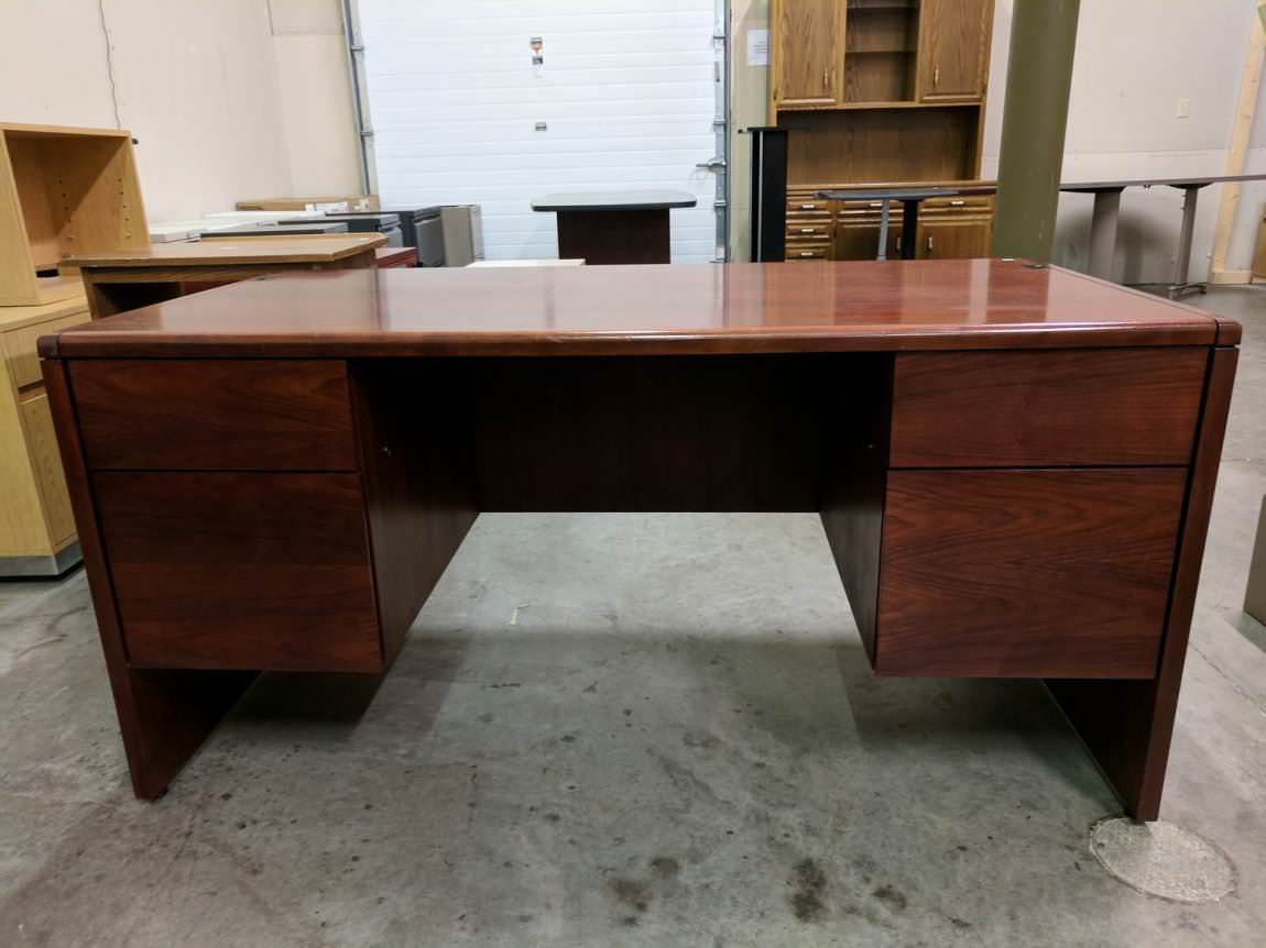 Kimball Mahogany Laminate Desk With Drawers