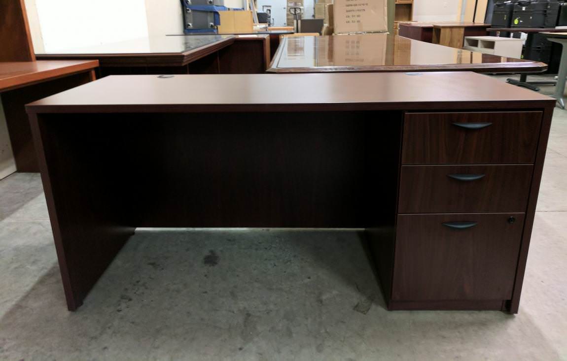 Basyx Mahogany Credenza Desk With Drawers