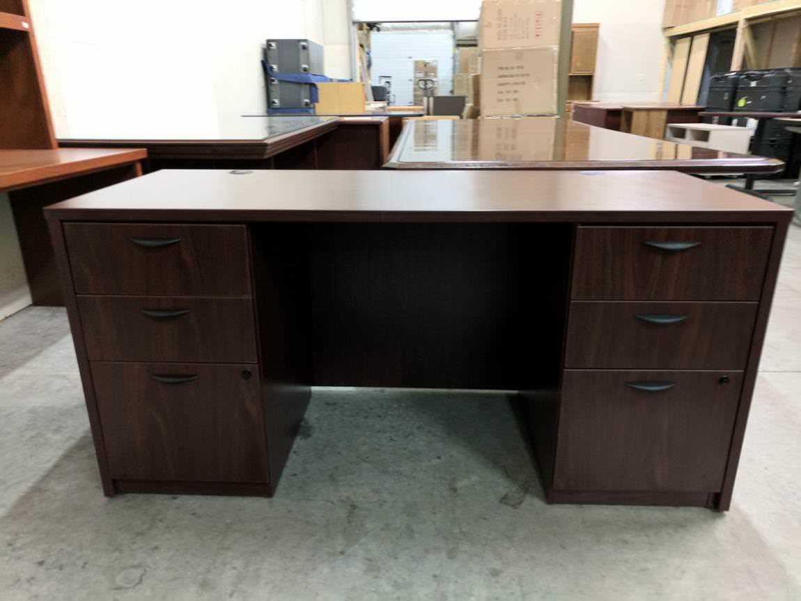 Basyx Mahogany Credenza Desk With Drawers 60