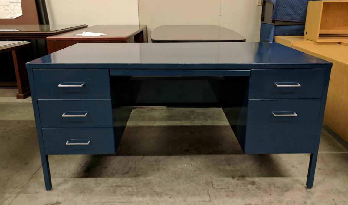 Blue Steelcase Metal Desk With Drawers Metal Desk by Steelcase