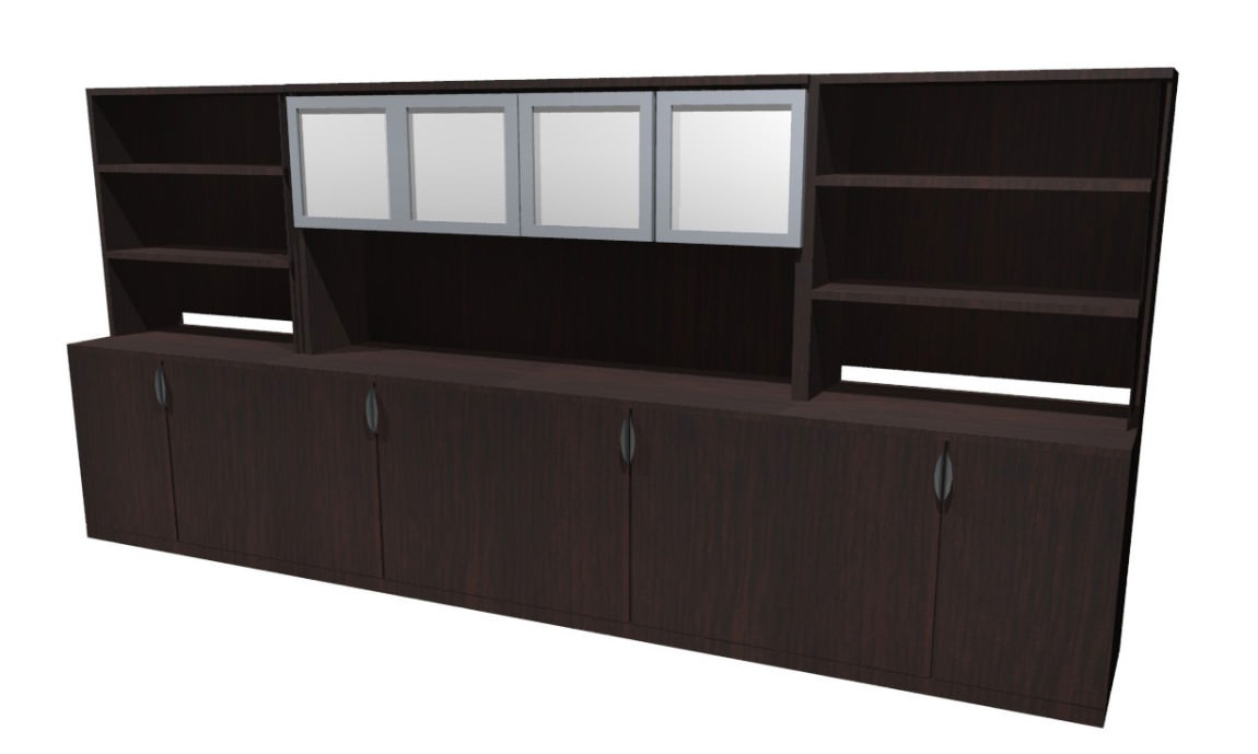 Long Credenza with Overhead Storage