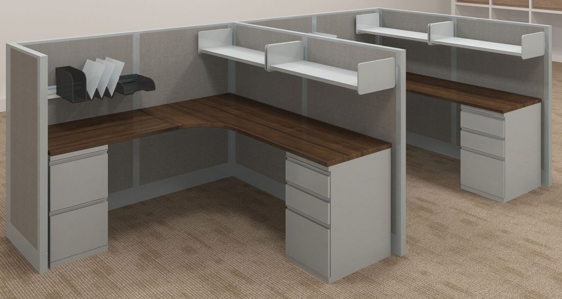 L Shaped Cubicle Desk with Curved Corner Desktop
