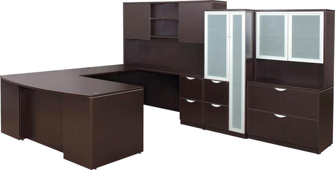 Executive U Shape Desk with Hutch and Glass Door Accents