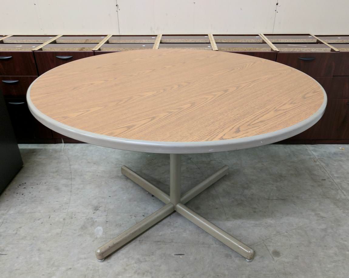 48” Round Oak Laminate Table