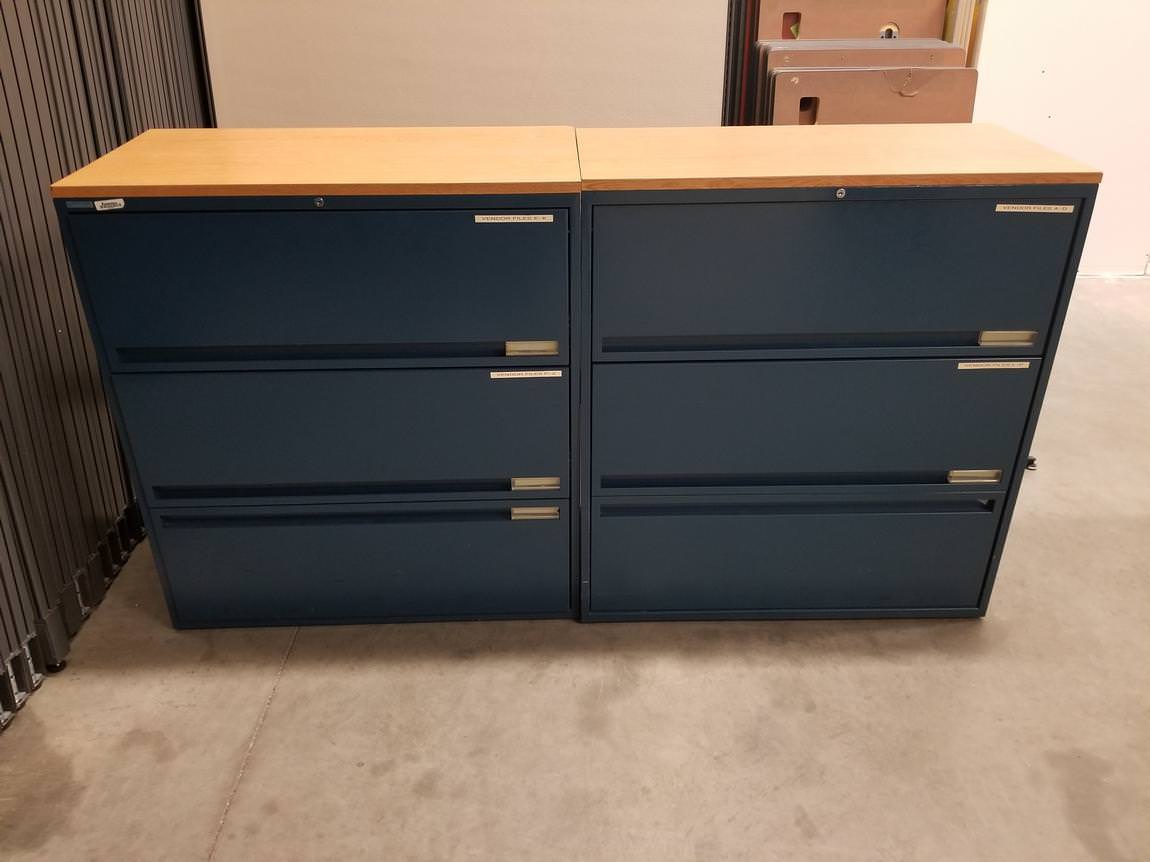Storwal 3 Drawer Blue Lateral Filing Cabinets - 36 Inch Wide