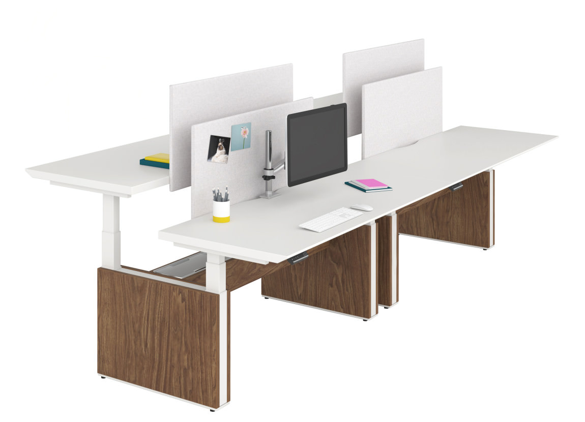4 Person Sit Stand Desk With Knife Edge Top Privacy Panels