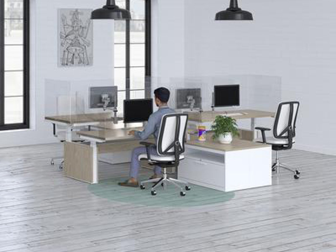 4 Person Sit Stand Desk with Knife Edge Top & Privacy Panels