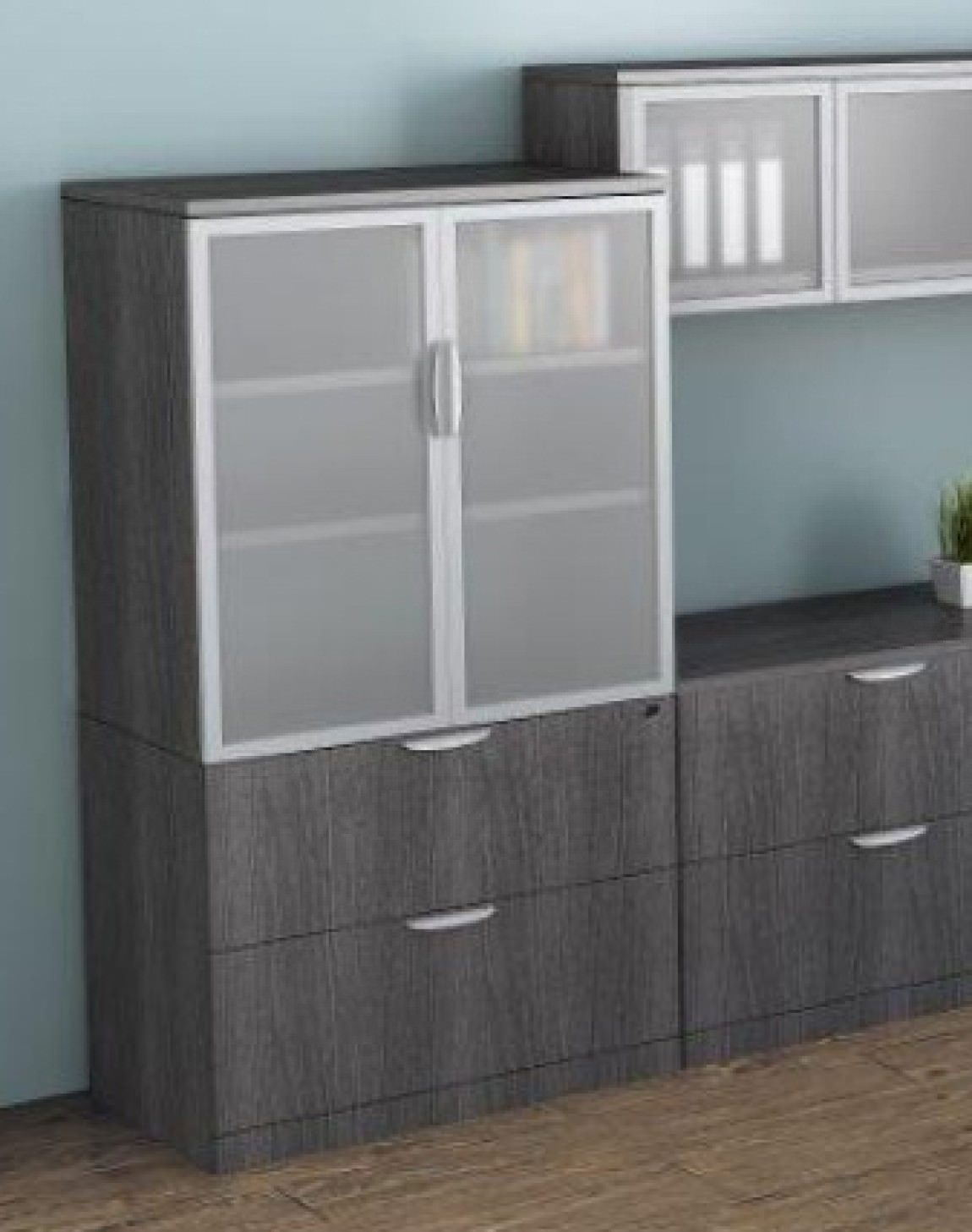 Lateral File Cabinet Credenza with Storage - Glass Doors