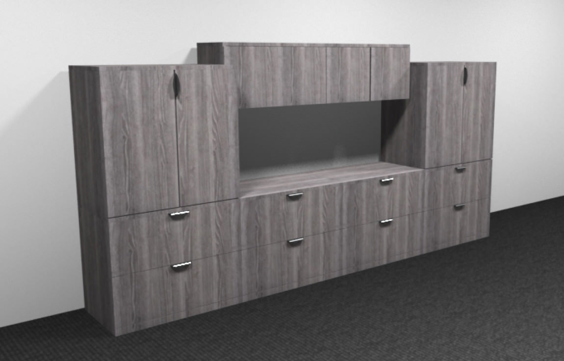 Modern Office Credenza Desk with Hutch and Storage Cabinet - Newport Gray - PL Laminate by Harmony Collection