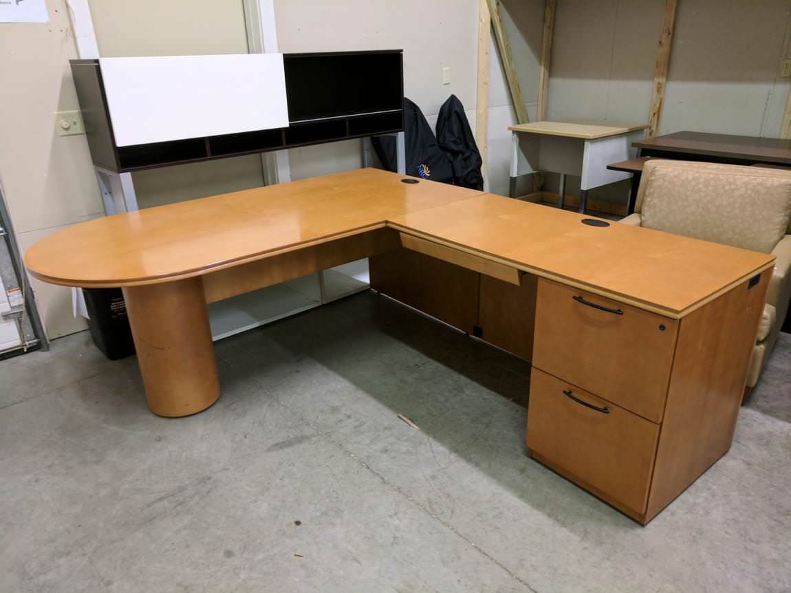 Solid Wood Blond L-Shape Peninsula Desk