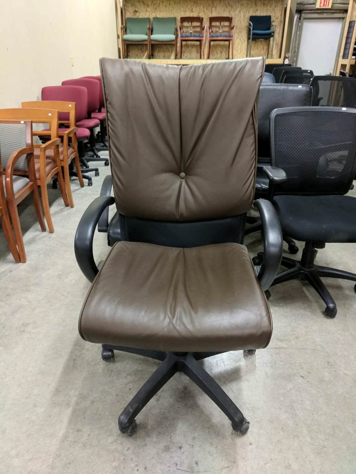 Brown Vinyl Executive High Back Rolling Office Chair
