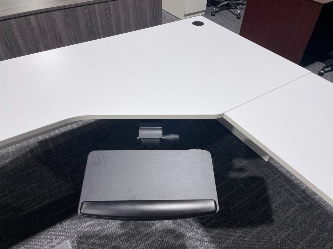 White L Shaped Desk with Keyboard Tray