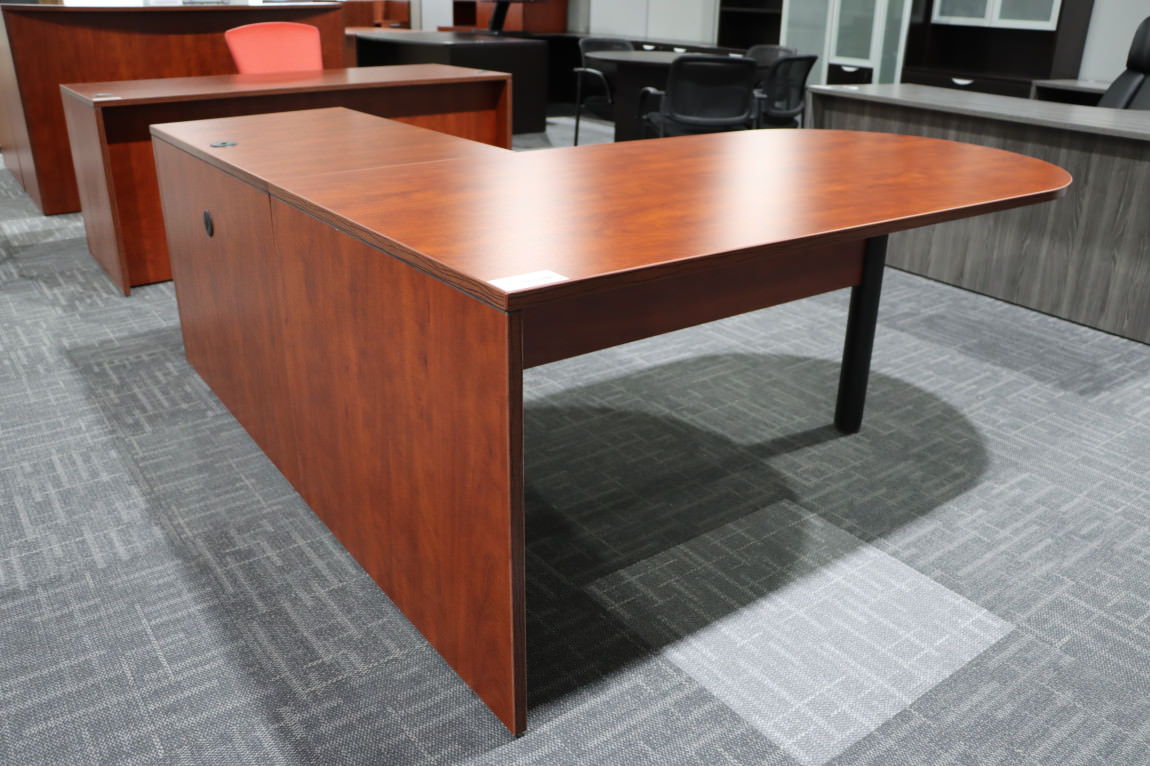 Cherry L Shaped Peninsula Desk with Drawers