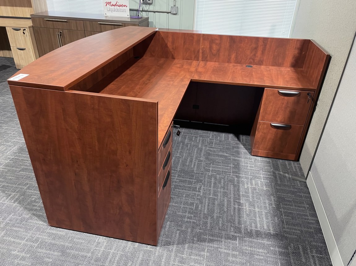 Cherry L Shaped Reception Desk with Drawers