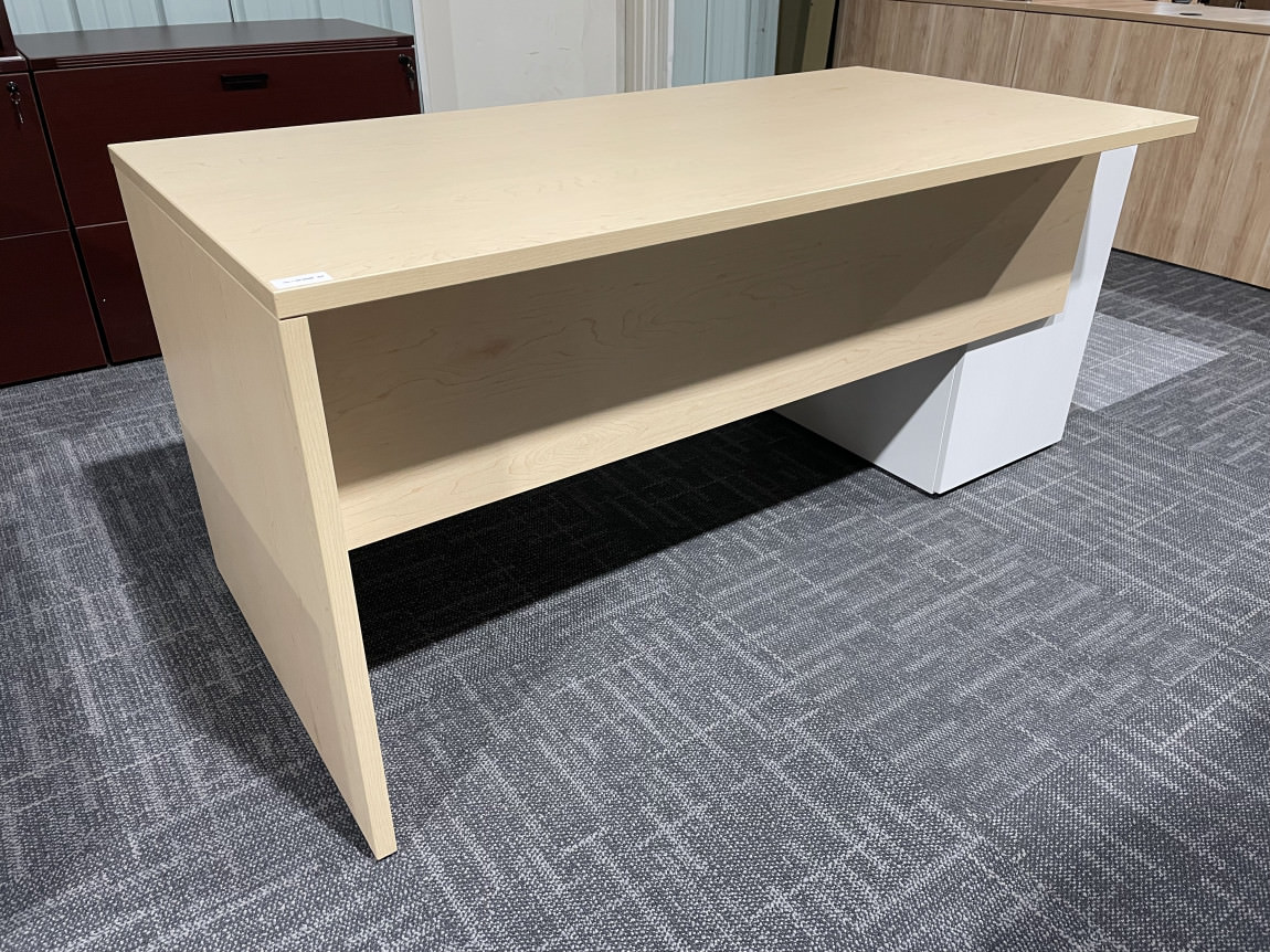 Maple Rectangular Desk with White Drawers