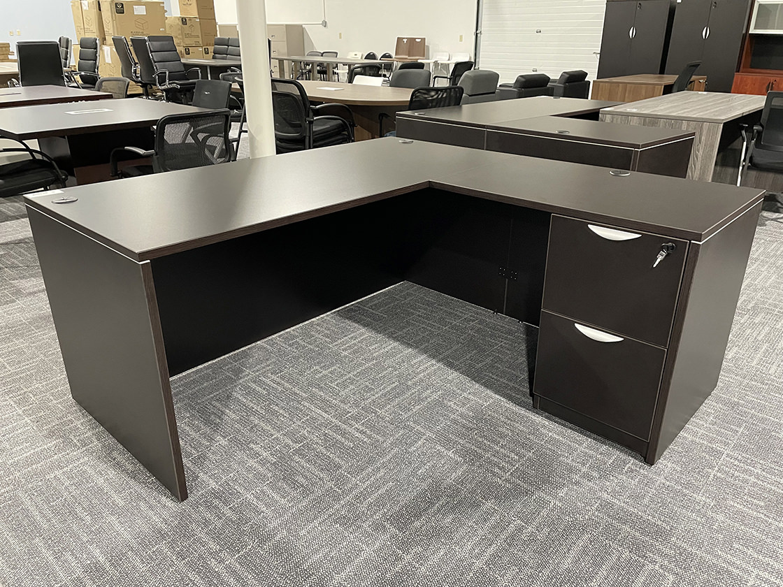 Dark Walnut L Shaped Desk with Right Return
