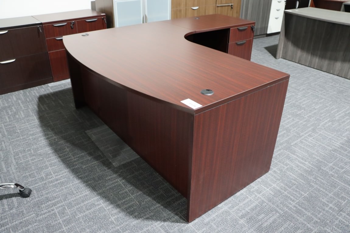 Mahogany Bow Front L Shaped Desk with Drawers
