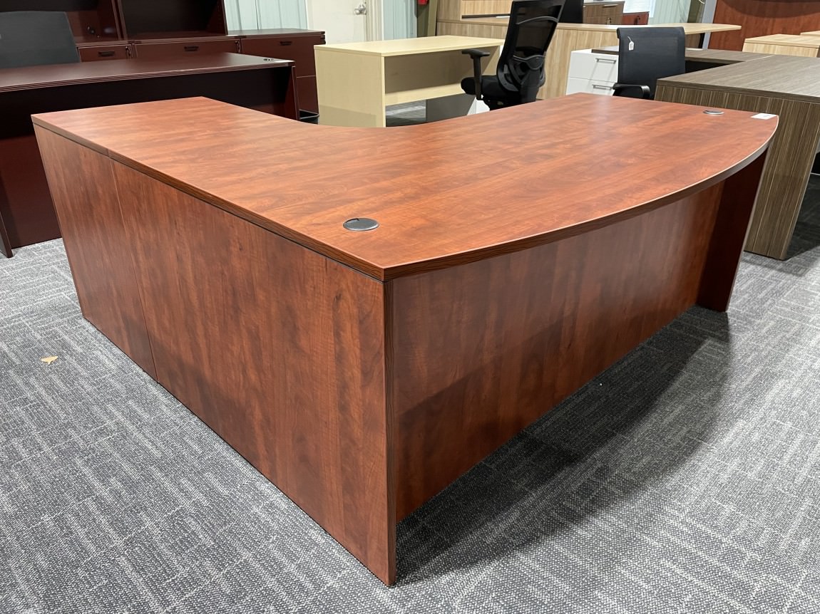 Cherry Bow Front L Shaped Desk with Drawers