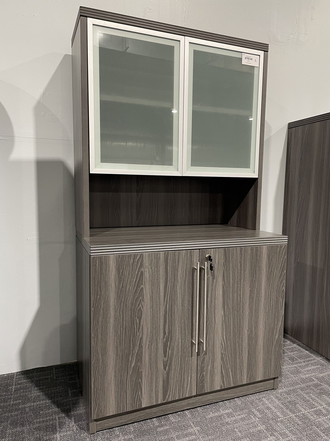 Gray Storage Cabinet with Hutch