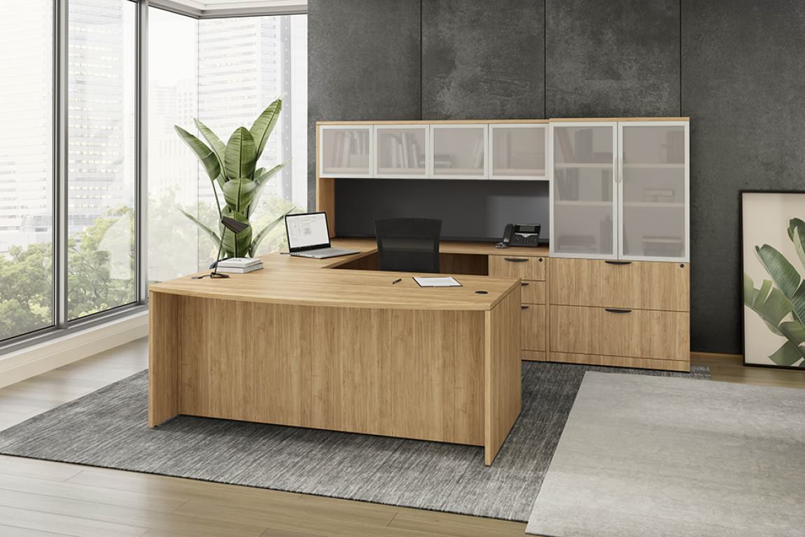 Bow Front U Shaped Desk With Storage