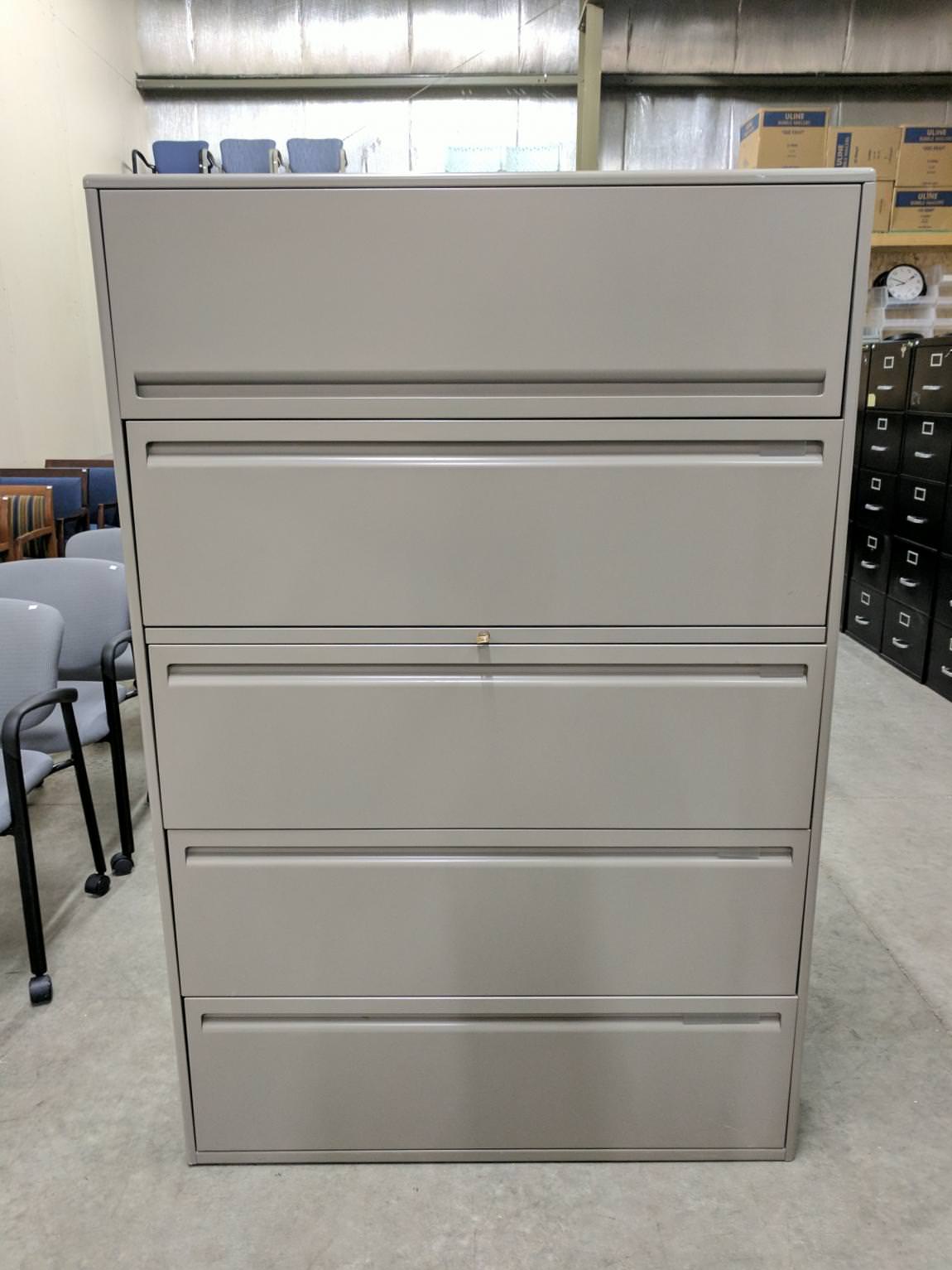 Haworth 5 Drawer Gray Lateral File Cabinet – 42 Inch Wide