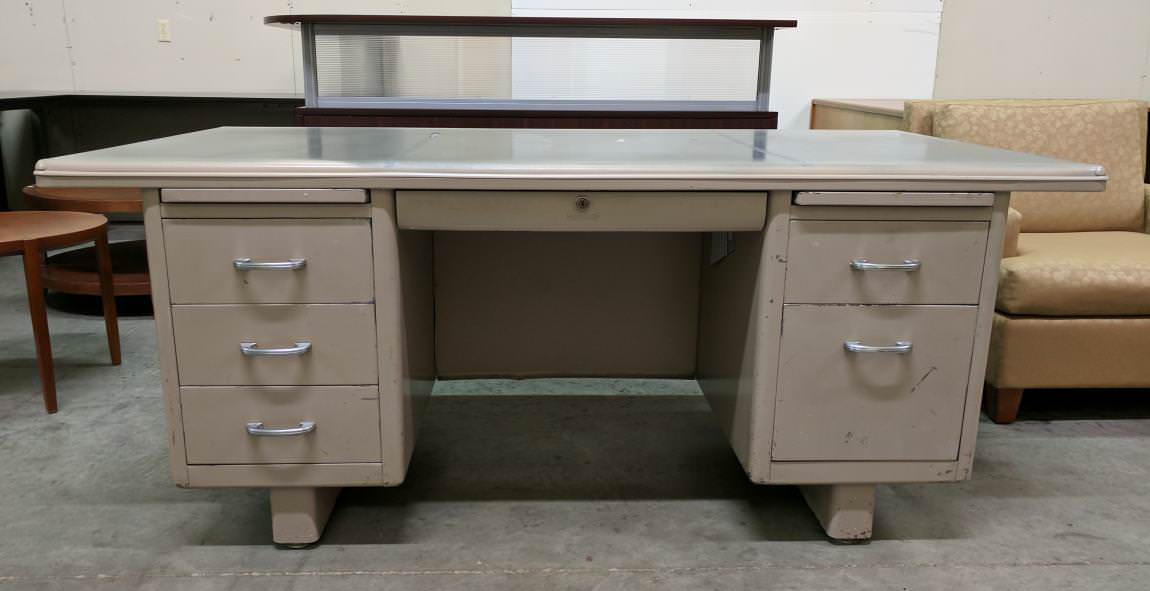 Invincible Tan Metal Desk with Drawers